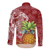 Mele Kalikimaka Hawaii Christmas Long Sleeve Button Shirt Pineapple Party - Wonder Print Shop
