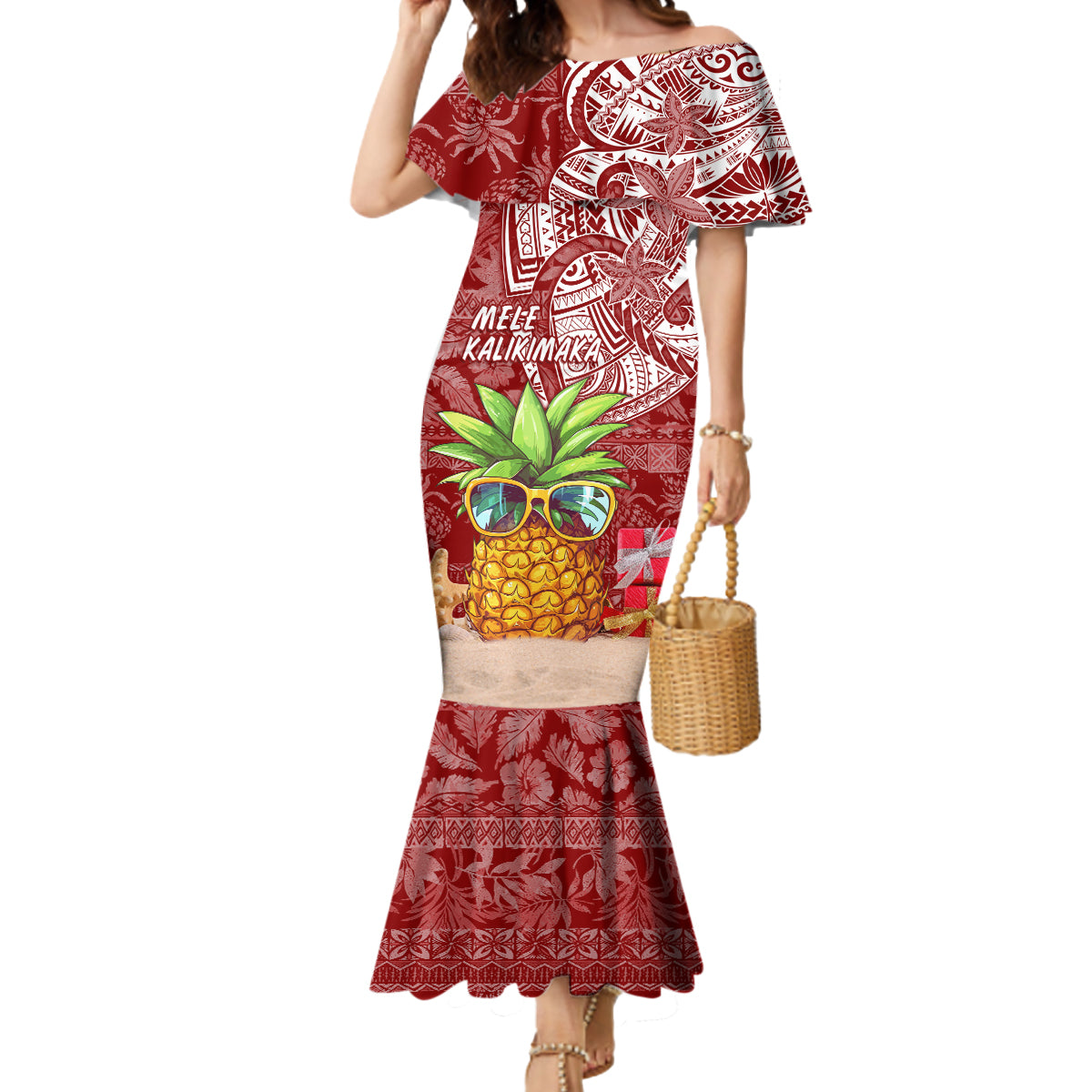 Mele Kalikimaka Hawaii Christmas Mermaid Dress Pineapple Party - Wonder Print Shop