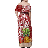 Mele Kalikimaka Hawaii Christmas Off Shoulder Maxi Dress Pineapple Party - Wonder Print Shop