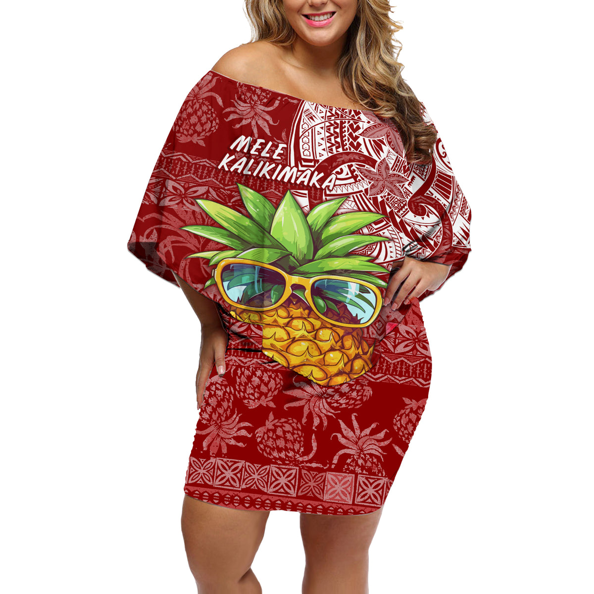 Mele Kalikimaka Hawaii Christmas Off Shoulder Short Dress Pineapple Party - Wonder Print Shop