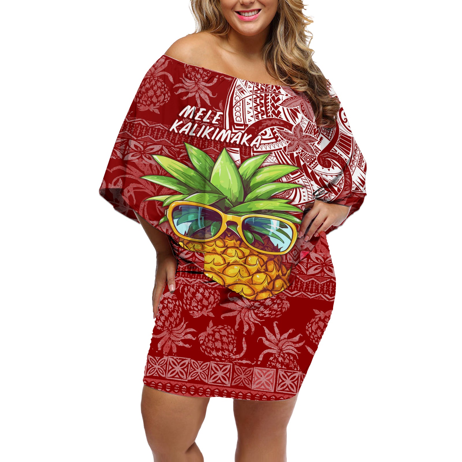 Mele Kalikimaka Hawaii Christmas Off Shoulder Short Dress Pineapple Party - Wonder Print Shop