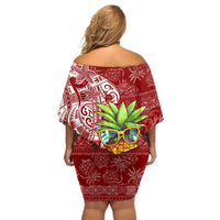 Mele Kalikimaka Hawaii Christmas Off Shoulder Short Dress Pineapple Party - Wonder Print Shop