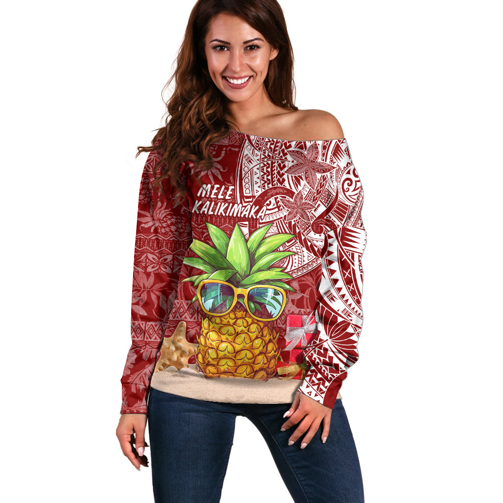 Mele Kalikimaka Hawaii Christmas Off Shoulder Sweater Pineapple Party - Wonder Print Shop