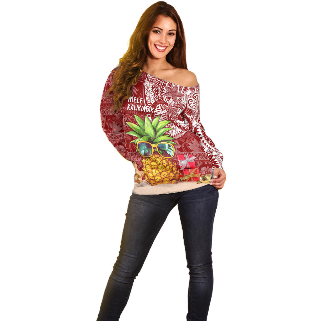 Mele Kalikimaka Hawaii Christmas Off Shoulder Sweater Pineapple Party - Wonder Print Shop