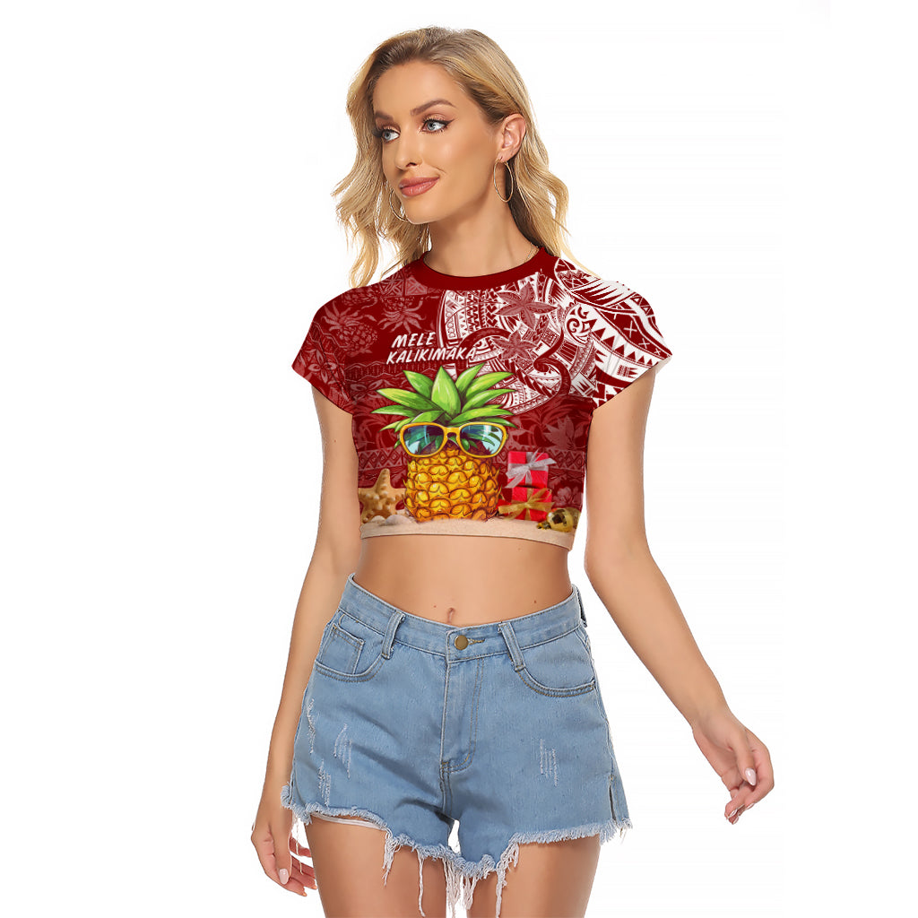 Mele Kalikimaka Hawaii Christmas Raglan Cropped T Shirt Pineapple Party - Wonder Print Shop