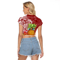 Mele Kalikimaka Hawaii Christmas Raglan Cropped T Shirt Pineapple Party - Wonder Print Shop