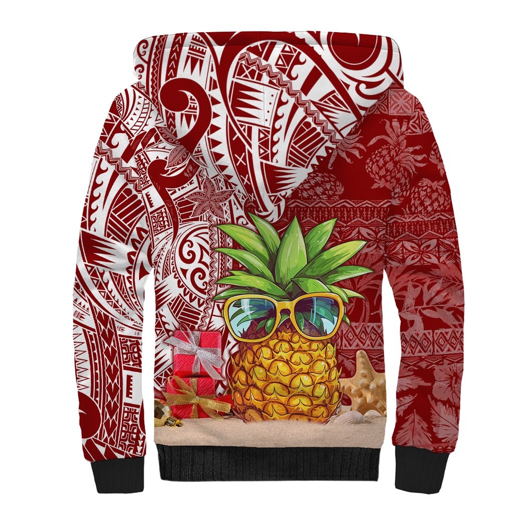 Mele Kalikimaka Hawaii Christmas Sherpa Hoodie Pineapple Party - Wonder Print Shop