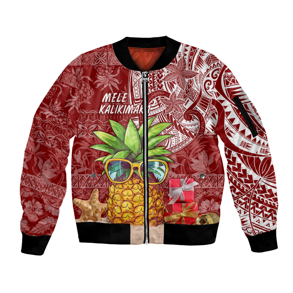 Mele Kalikimaka Hawaii Christmas Sleeve Zip Bomber Jacket Pineapple Party - Wonder Print Shop