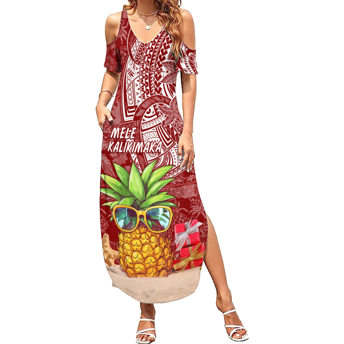 Mele Kalikimaka Hawaii Christmas Summer Maxi Dress Pineapple Party - Wonder Print Shop