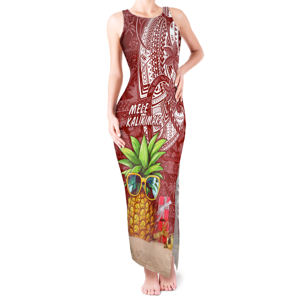 Mele Kalikimaka Hawaii Christmas Tank Maxi Dress Pineapple Party - Wonder Print Shop