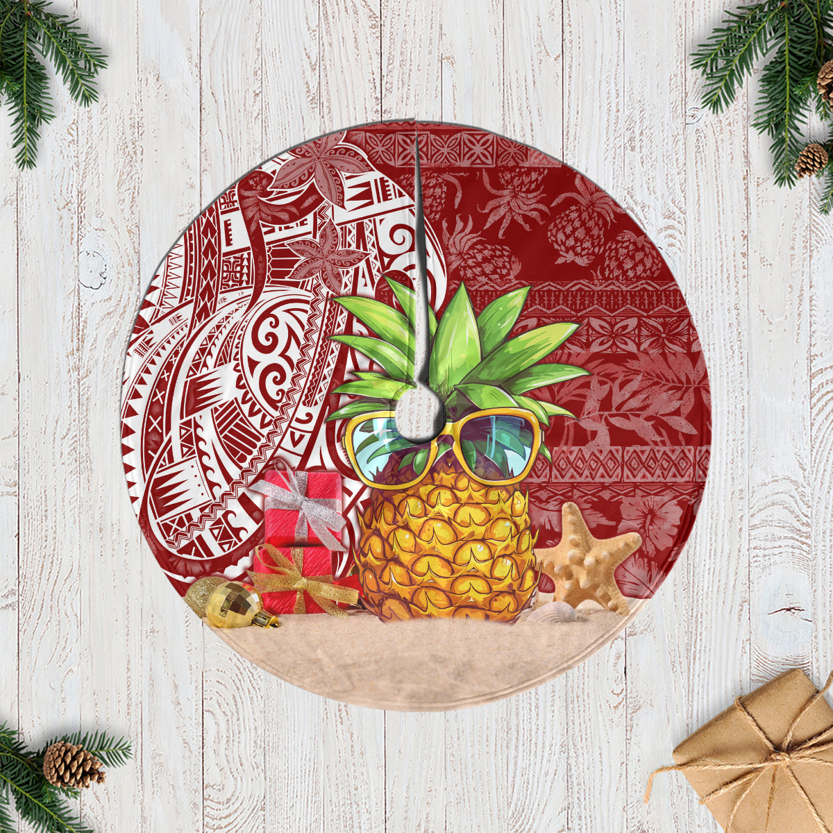 Mele Kalikimaka Hawaii Christmas Tree Skirt Pineapple Party - Wonder Print Shop