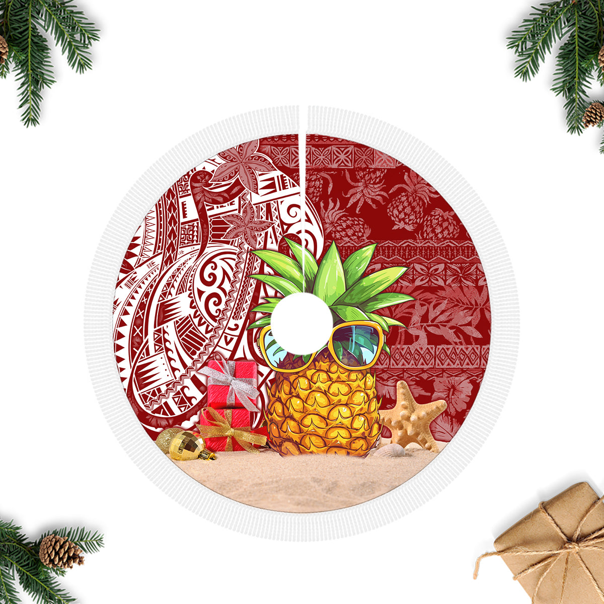 Mele Kalikimaka Hawaii Christmas Tree Skirt Pineapple Party - Wonder Print Shop