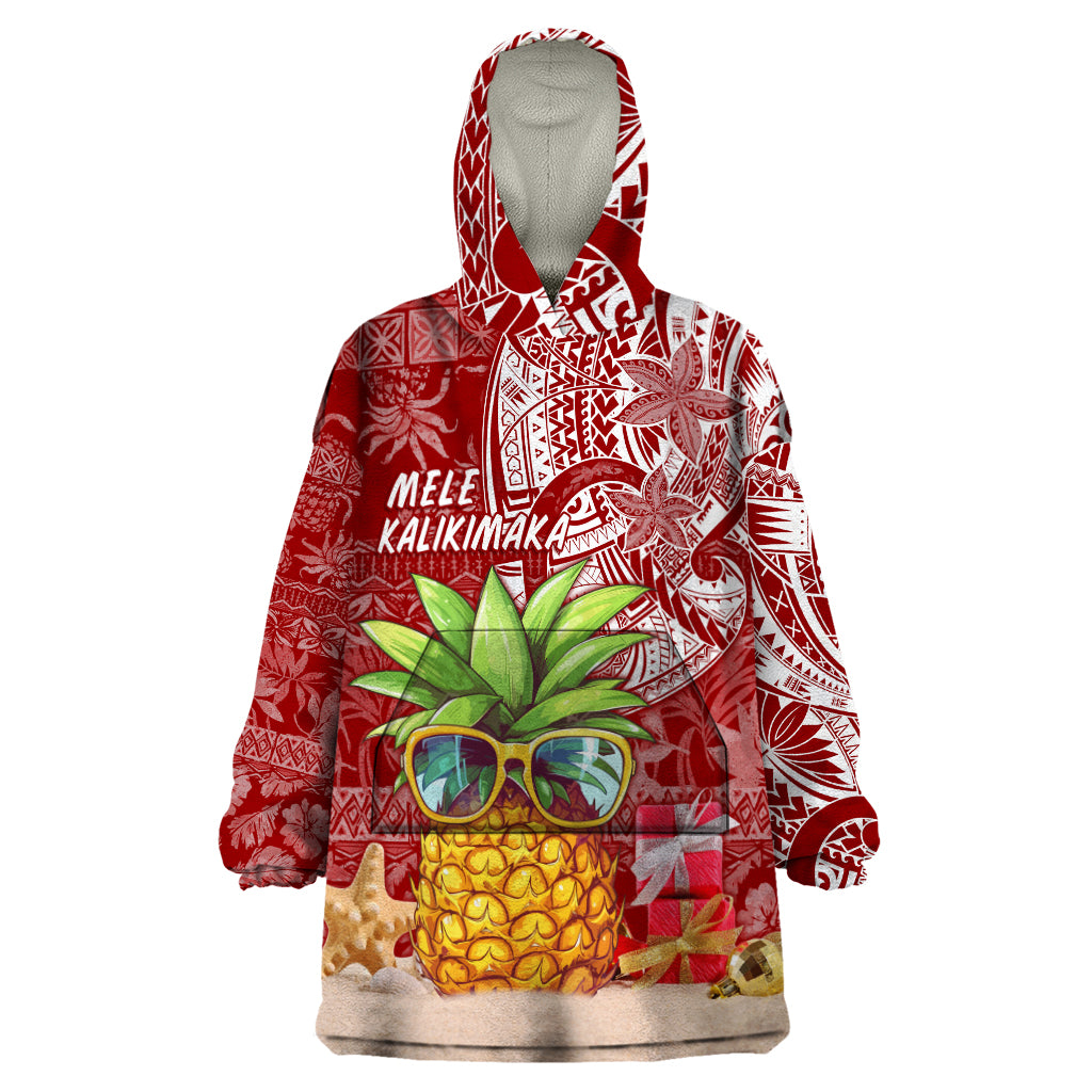 Mele Kalikimaka Hawaii Christmas Wearable Blanket Hoodie Pineapple Party - Wonder Print Shop