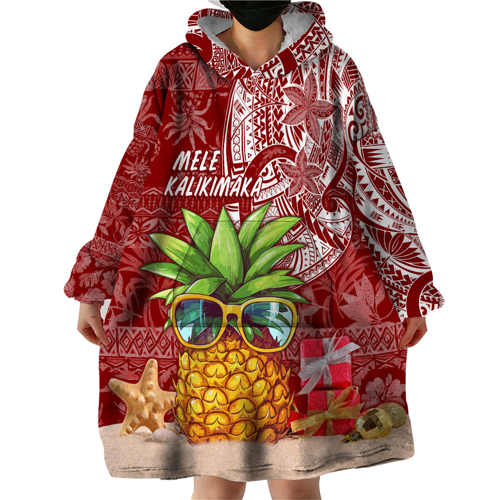 Mele Kalikimaka Hawaii Christmas Wearable Blanket Hoodie Pineapple Party - Wonder Print Shop