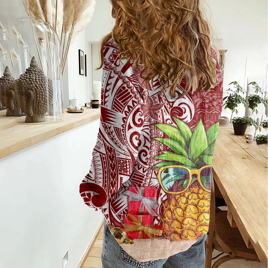 Mele Kalikimaka Hawaii Christmas Women Casual Shirt Pineapple Party - Wonder Print Shop