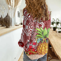 Mele Kalikimaka Hawaii Christmas Women Casual Shirt Pineapple Party - Wonder Print Shop
