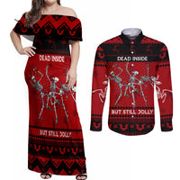 Christmas Couples Matching Off Shoulder Maxi Dress and Long Sleeve Button Shirt Jolly Skull Merry Creepmas LT7 - Wonder Print Shop