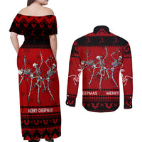 Christmas Couples Matching Off Shoulder Maxi Dress and Long Sleeve Button Shirt Jolly Skull Merry Creepmas LT7 - Wonder Print Shop