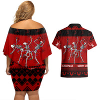 Christmas Couples Matching Off Shoulder Short Dress and Hawaiian Shirt Jolly Skull Merry Creepmas LT7 - Wonder Print Shop