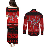 Christmas Couples Matching Puletasi Dress and Long Sleeve Button Shirt Jolly Skull Merry Creepmas LT7 - Wonder Print Shop
