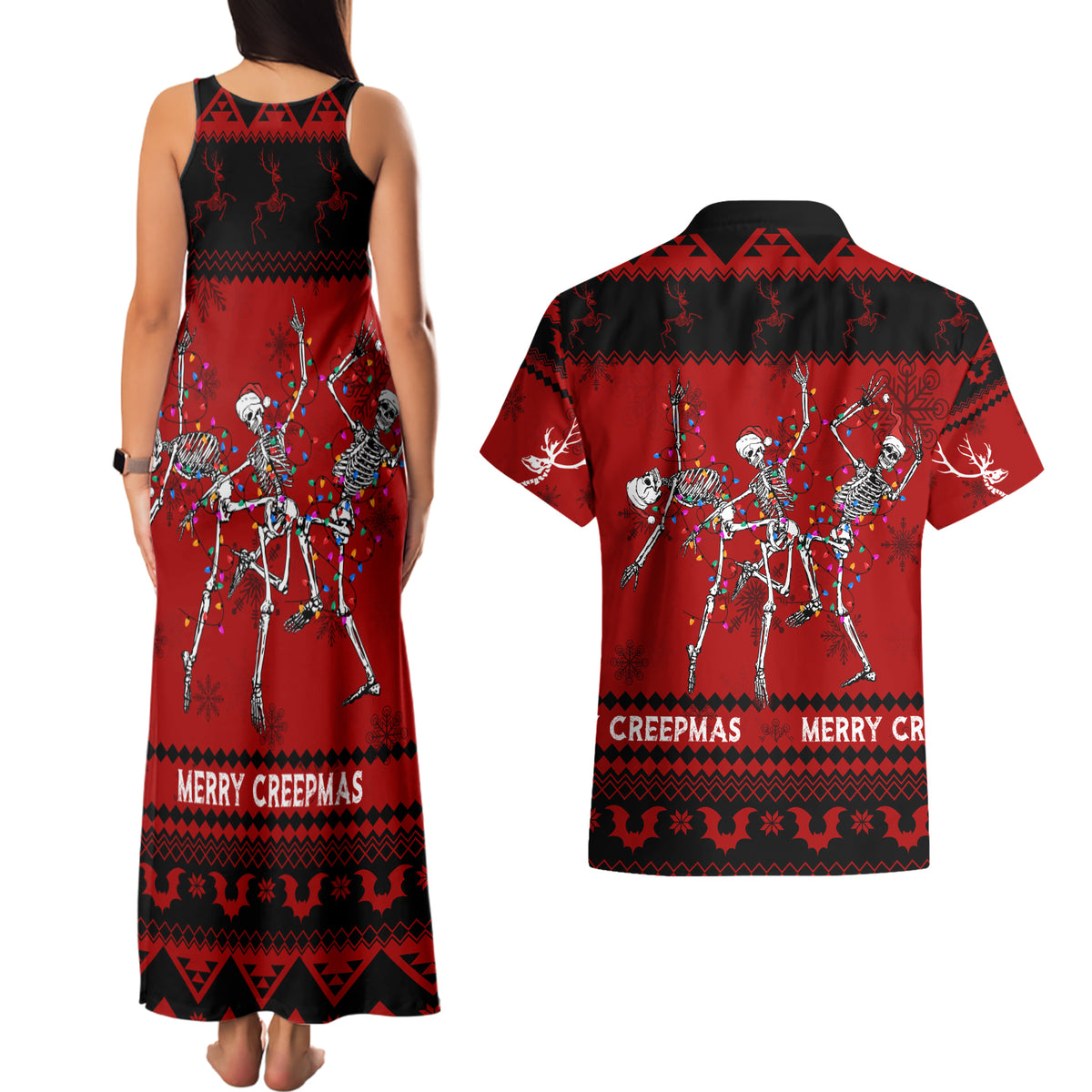 Christmas Couples Matching Tank Maxi Dress and Hawaiian Shirt Jolly Skull Merry Creepmas LT7 - Wonder Print Shop