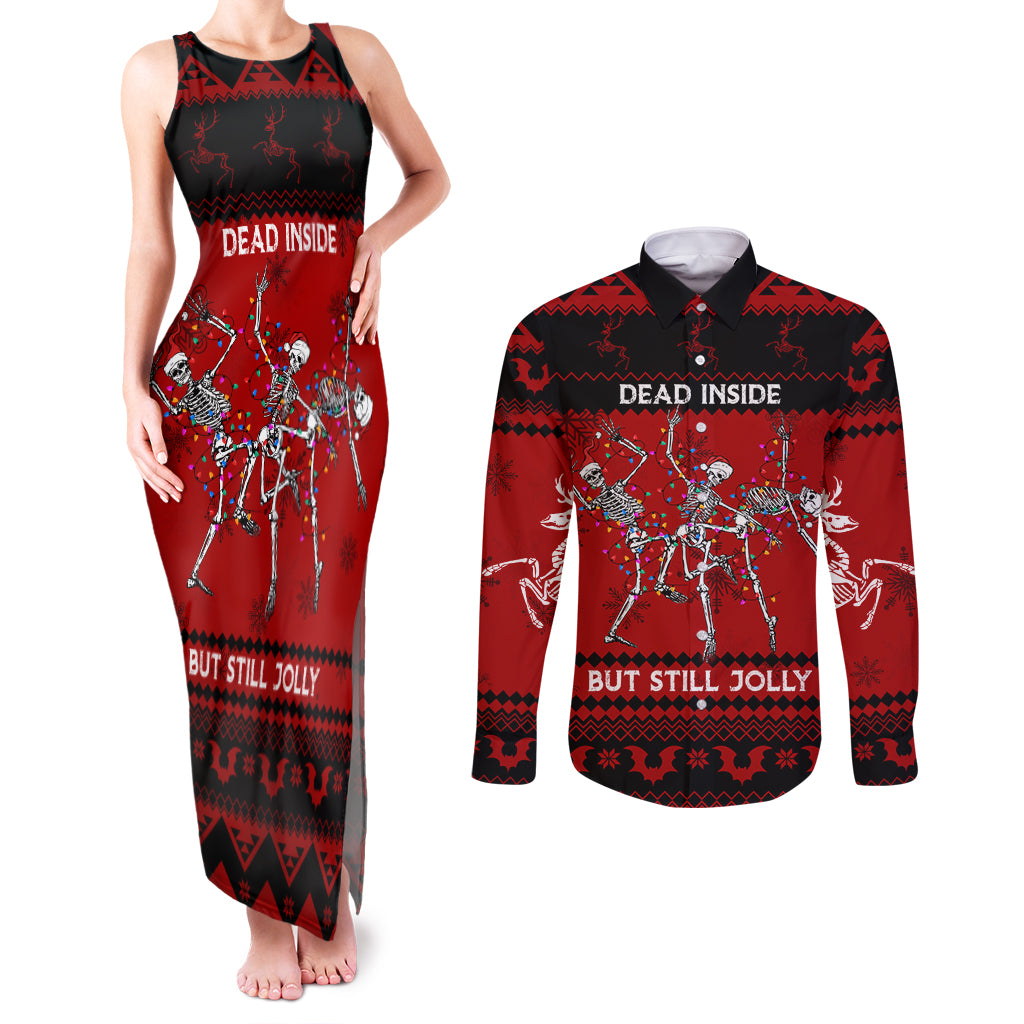 Christmas Couples Matching Tank Maxi Dress and Long Sleeve Button Shirt Jolly Skull Merry Creepmas LT7 - Wonder Print Shop