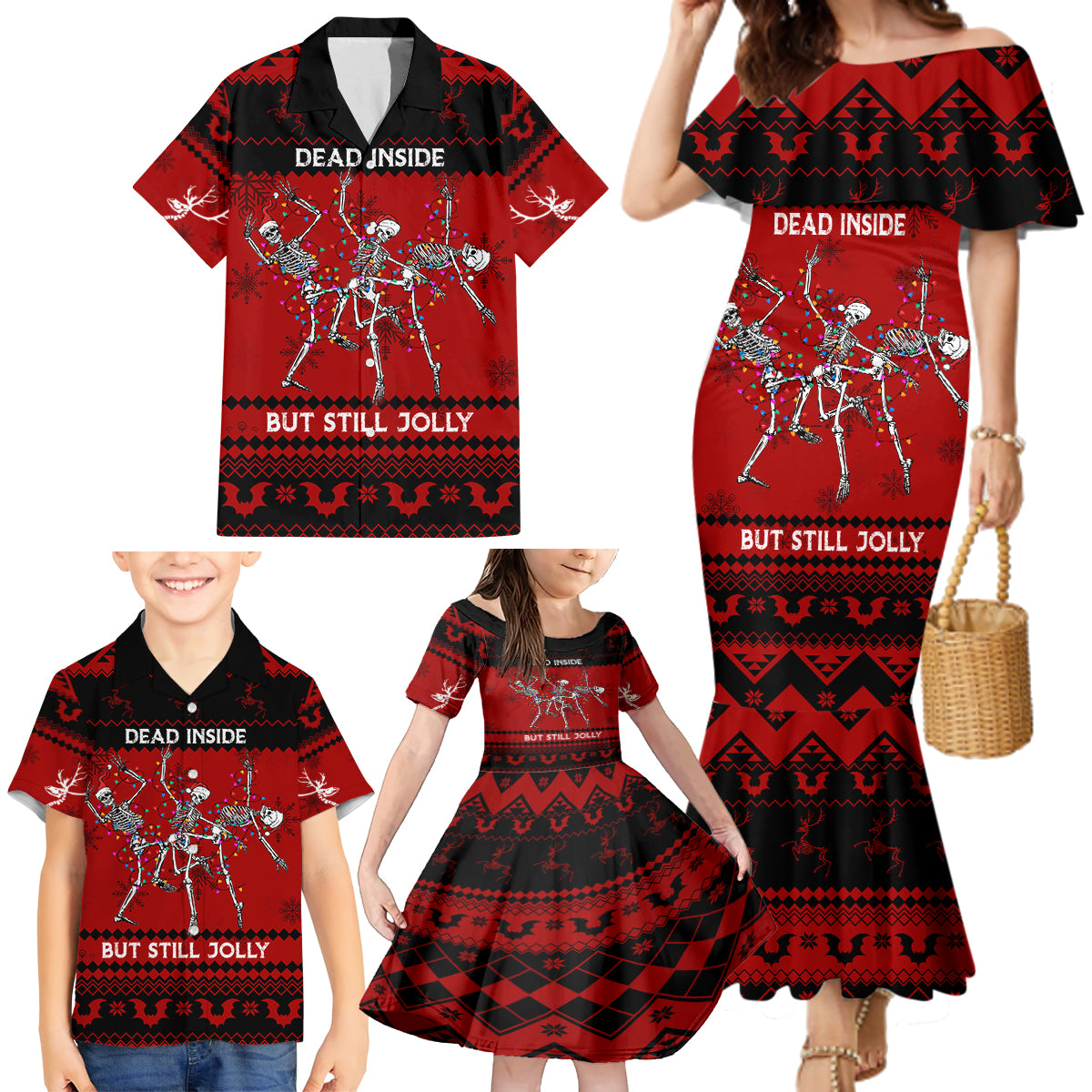 Christmas Family Matching Mermaid Dress and Hawaiian Shirt Jolly Skull Merry Creepmas LT7 - Wonder Print Shop