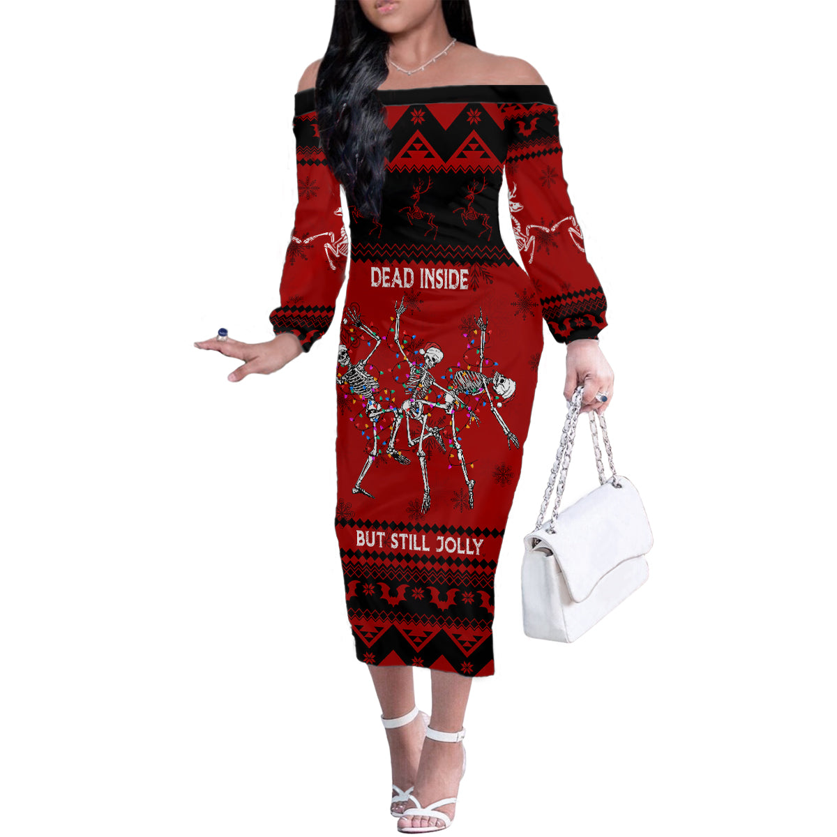 Christmas Family Matching Off Shoulder Long Sleeve Dress and Hawaiian Shirt Jolly Skull Merry Creepmas - Wonder Print Shop