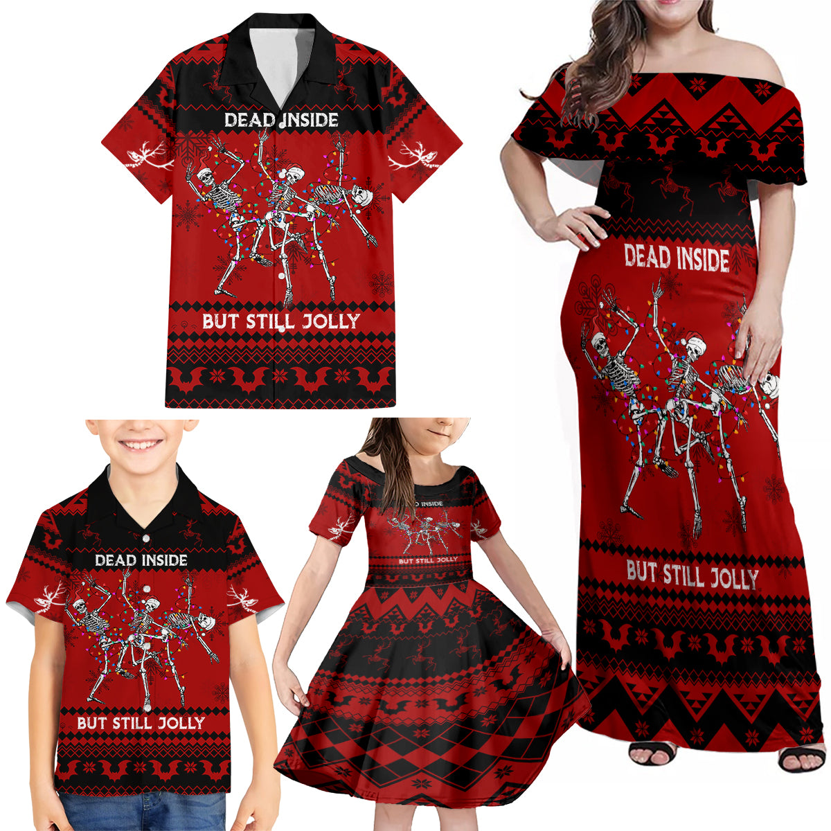 Christmas Family Matching Off Shoulder Maxi Dress and Hawaiian Shirt Jolly Skull Merry Creepmas LT7 - Wonder Print Shop