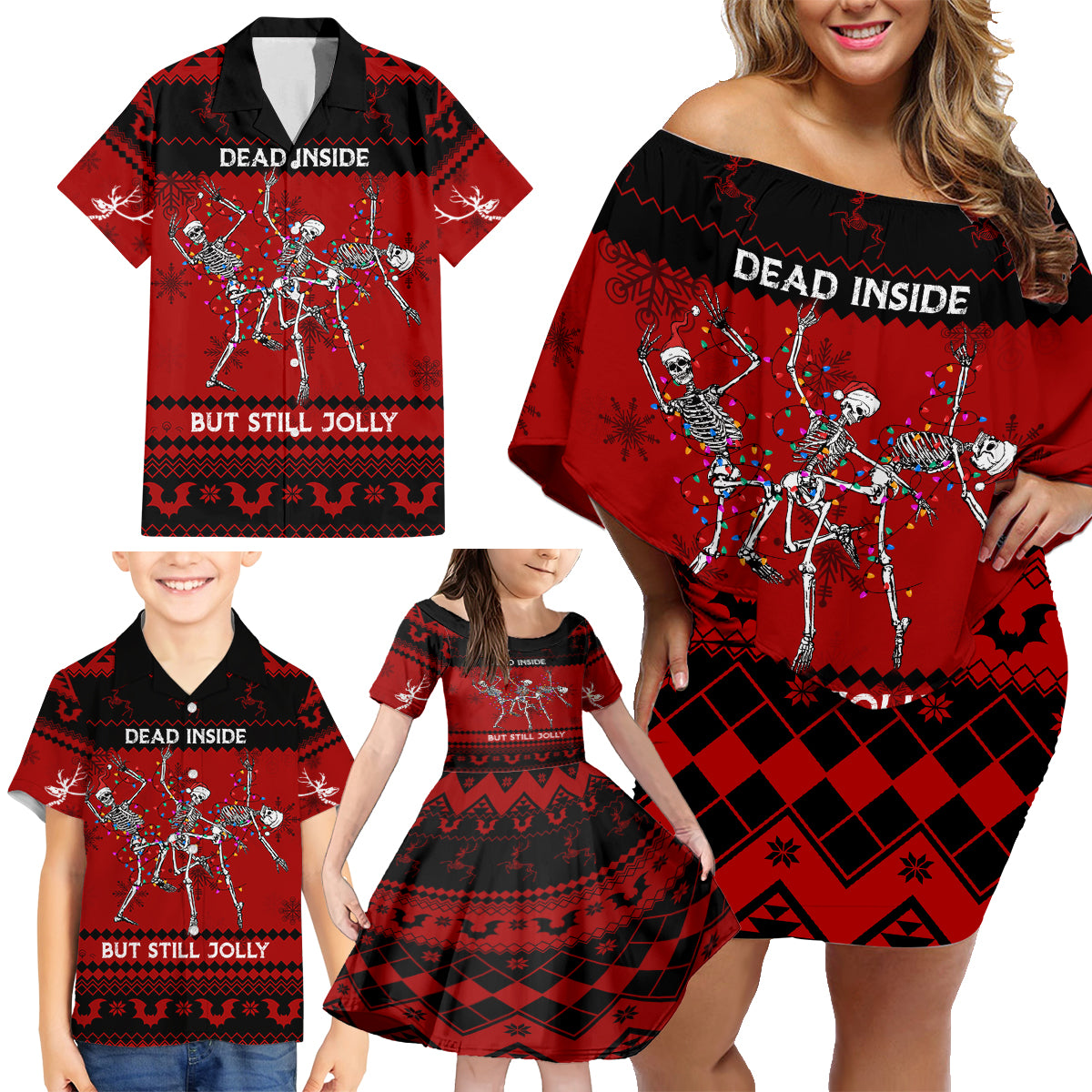 Christmas Family Matching Off Shoulder Short Dress and Hawaiian Shirt Jolly Skull Merry Creepmas LT7 - Wonder Print Shop