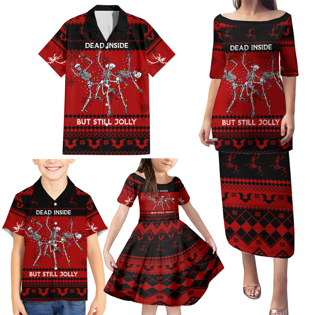 Christmas Family Matching Puletasi Dress and Hawaiian Shirt Jolly Skull Merry Creepmas - Wonder Print Shop