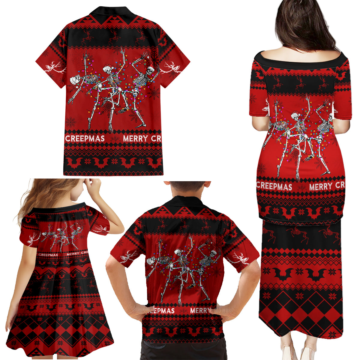 Christmas Family Matching Puletasi Dress and Hawaiian Shirt Jolly Skull Merry Creepmas - Wonder Print Shop