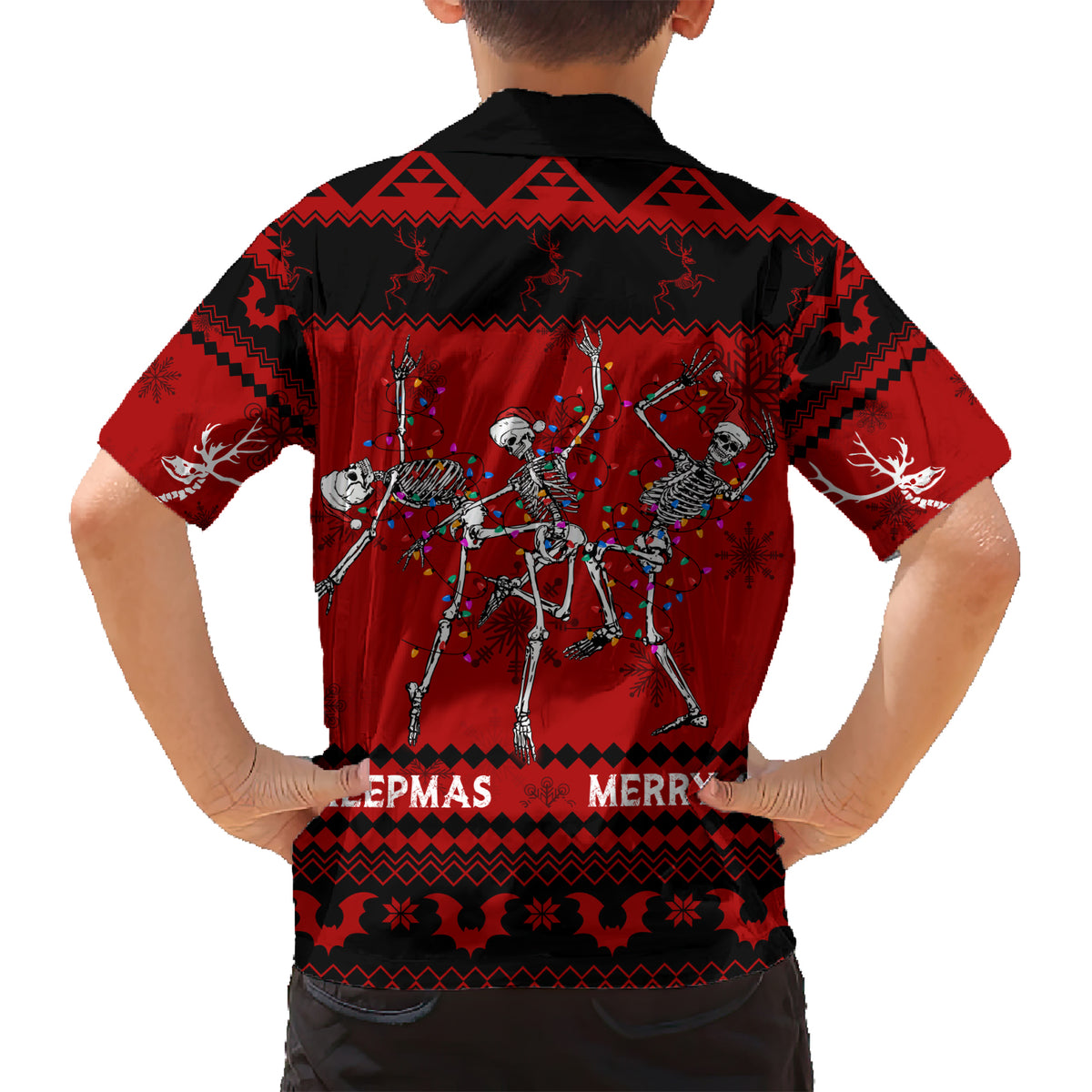 Christmas Family Matching Short Sleeve Bodycon Dress and Hawaiian Shirt Jolly Skull Merry Creepmas - Wonder Print Shop