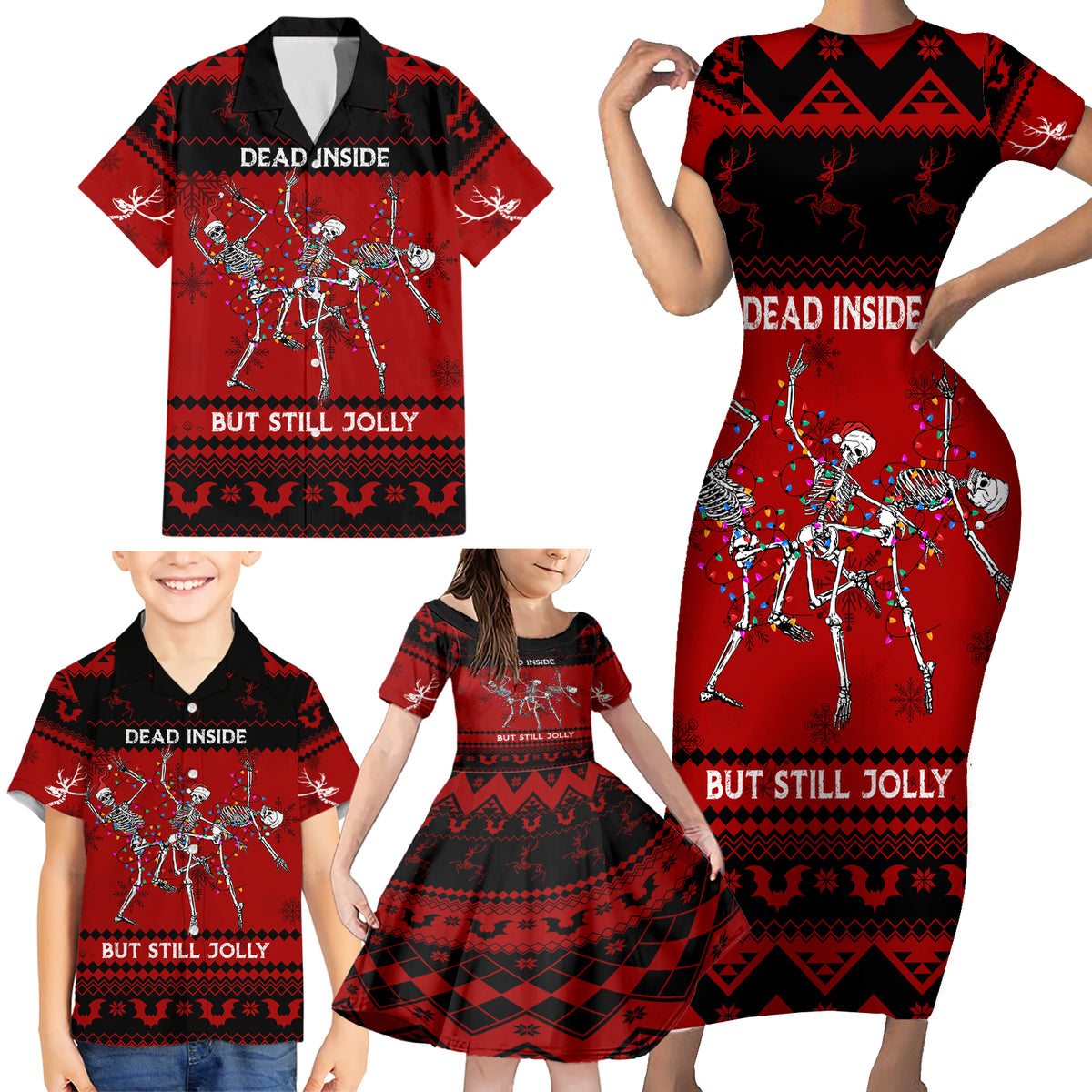 Christmas Family Matching Short Sleeve Bodycon Dress and Hawaiian Shirt Jolly Skull Merry Creepmas - Wonder Print Shop