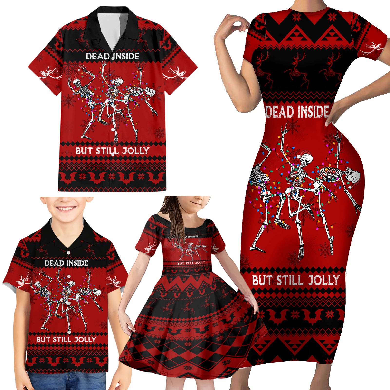 Christmas Family Matching Short Sleeve Bodycon Dress and Hawaiian Shirt Jolly Skull Merry Creepmas - Wonder Print Shop