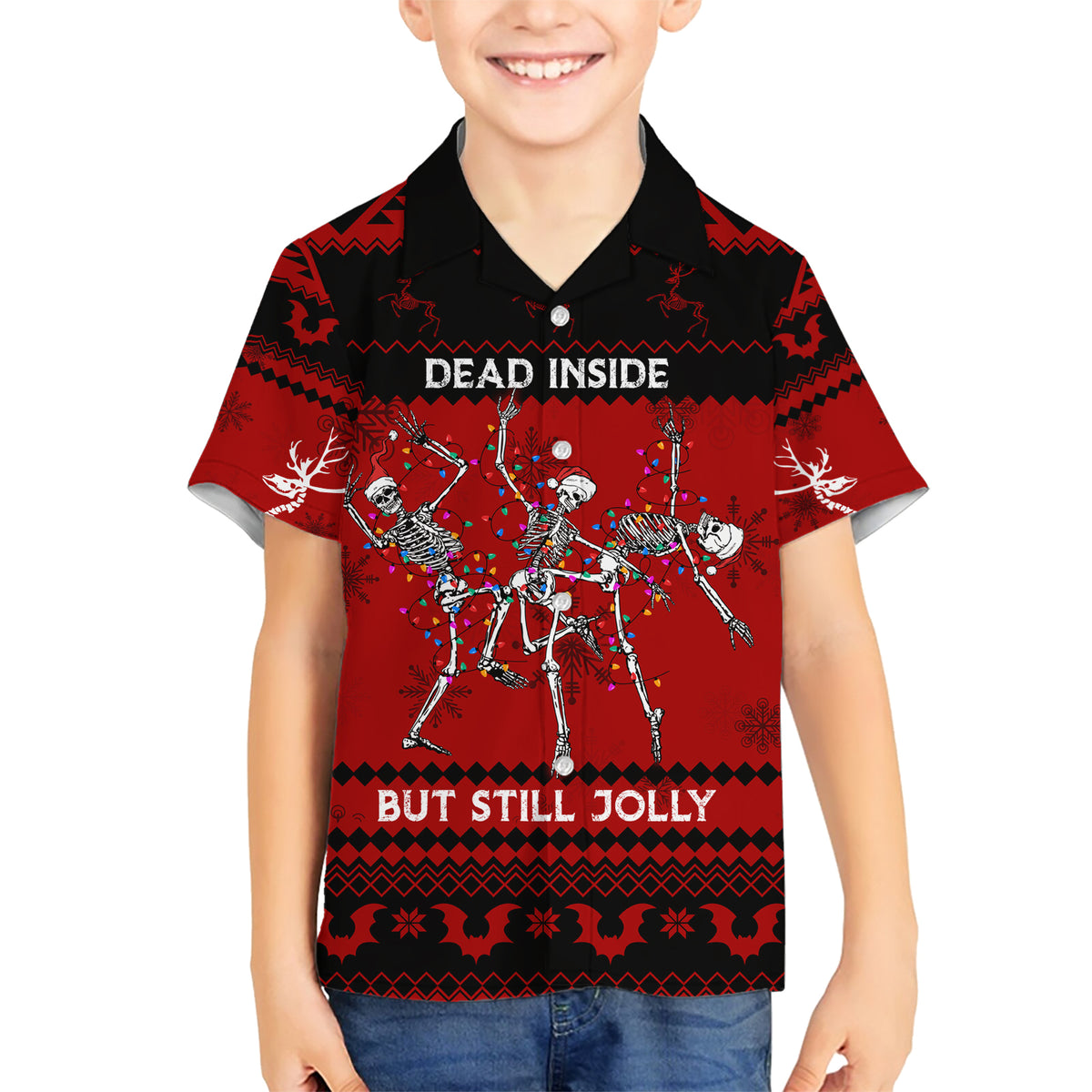 Christmas Family Matching Short Sleeve Bodycon Dress and Hawaiian Shirt Jolly Skull Merry Creepmas - Wonder Print Shop