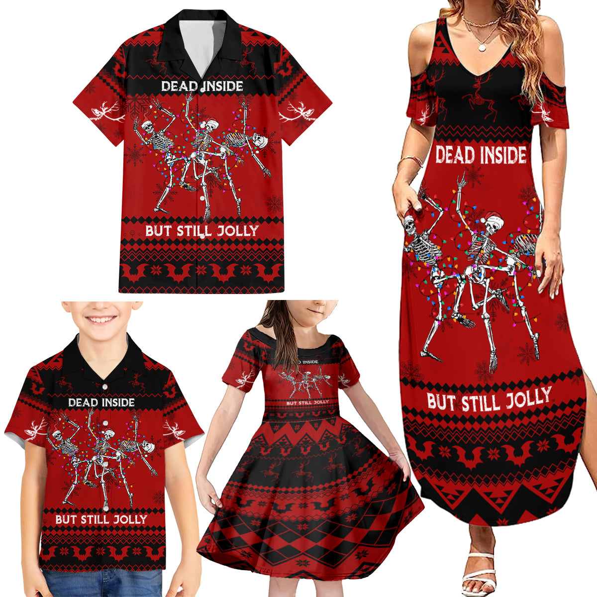 Christmas Family Matching Summer Maxi Dress and Hawaiian Shirt Jolly Skull Merry Creepmas - Wonder Print Shop