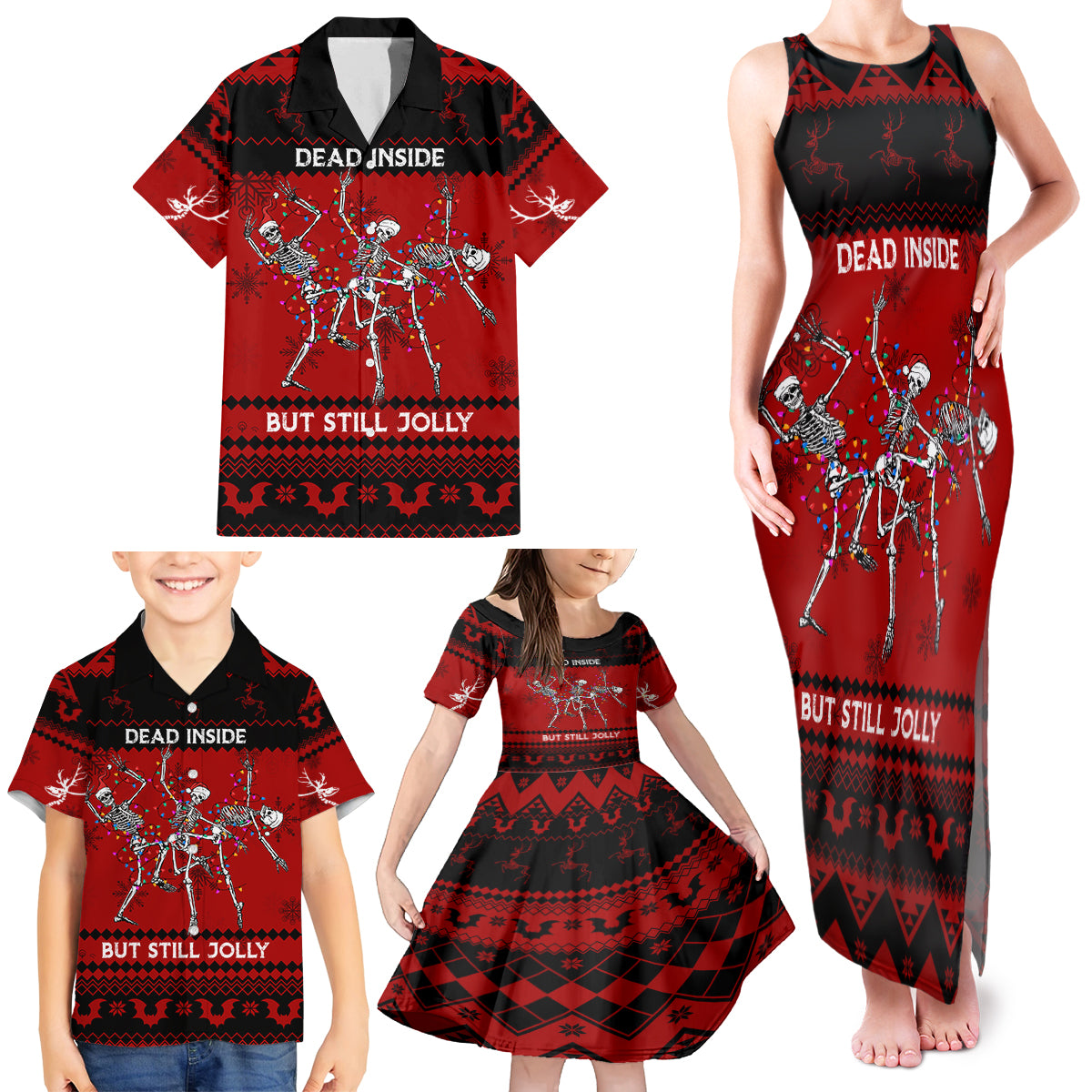 Christmas Family Matching Tank Maxi Dress and Hawaiian Shirt Jolly Skull Merry Creepmas - Wonder Print Shop