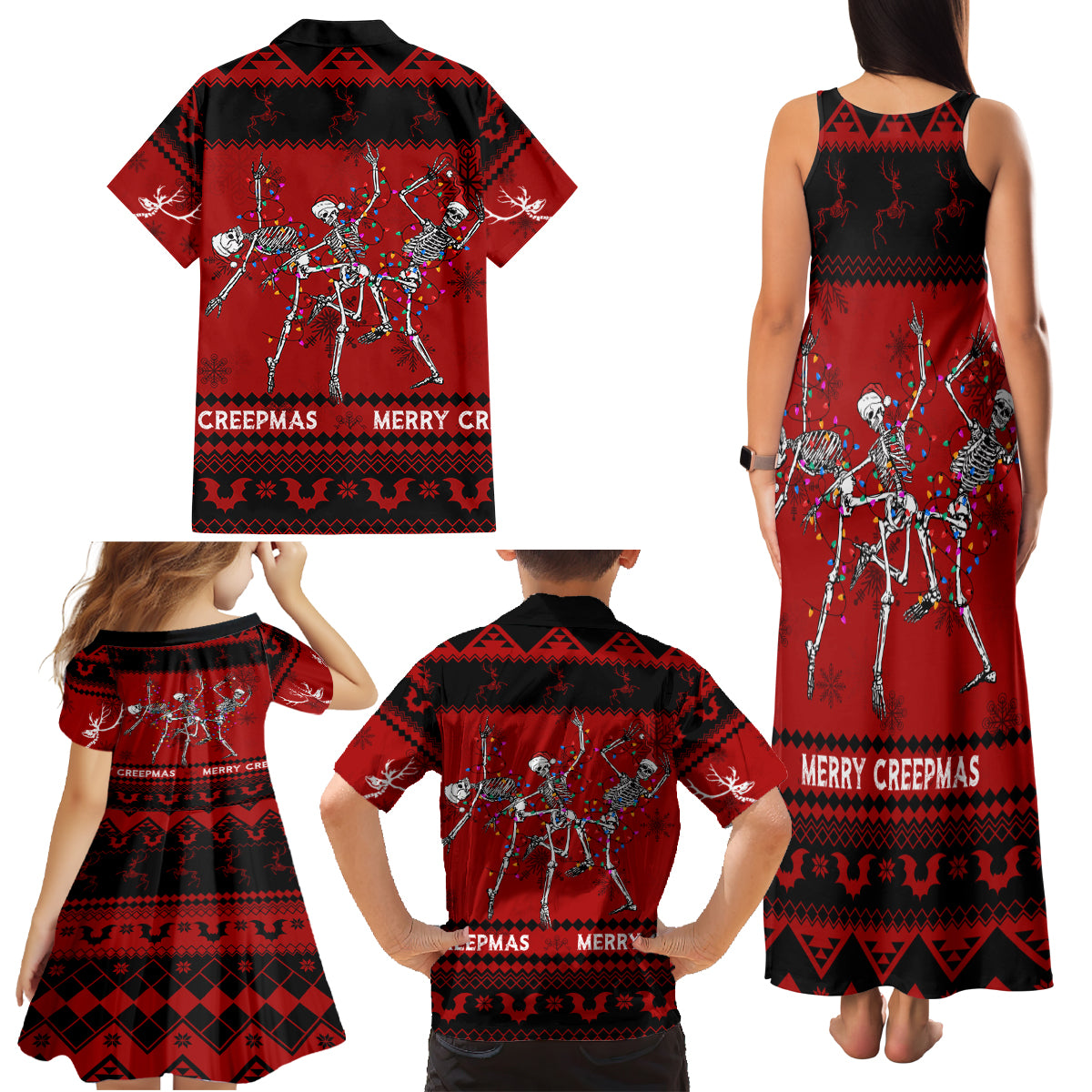 Christmas Family Matching Tank Maxi Dress and Hawaiian Shirt Jolly Skull Merry Creepmas - Wonder Print Shop