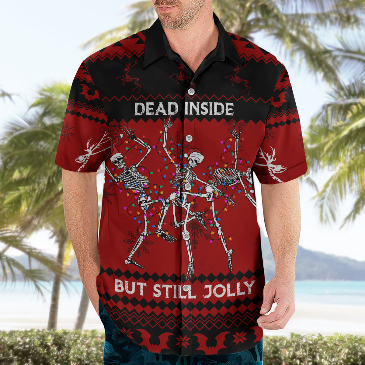 Christmas Hawaiian Shirt Jolly Skull Merry Creepmas - Wonder Print Shop