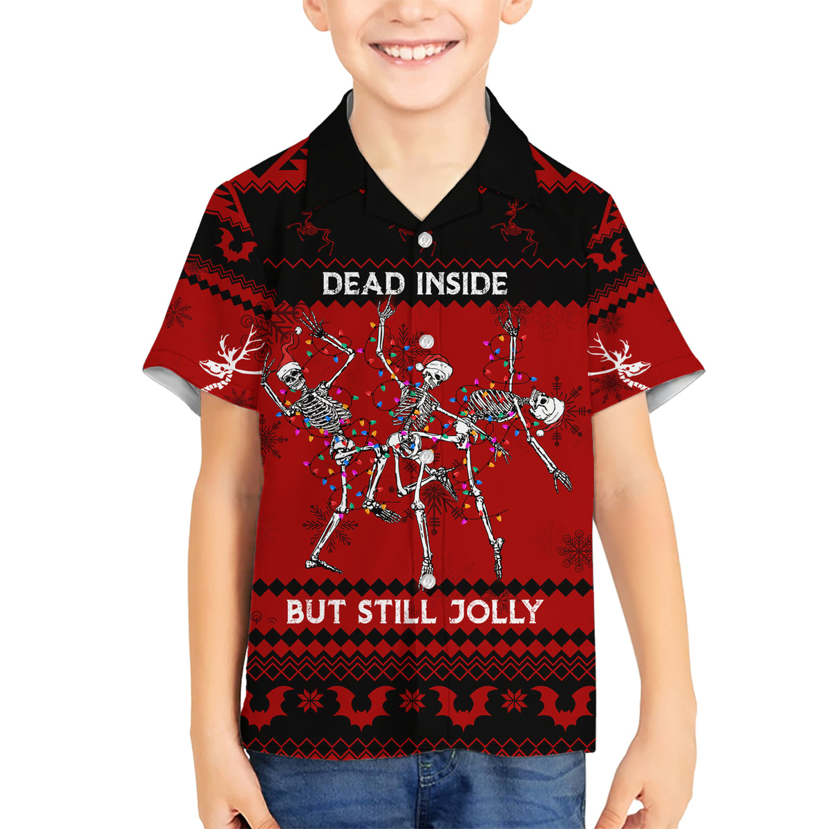 Christmas Kid Hawaiian Shirt Jolly Skull Merry Creepmas - Wonder Print Shop