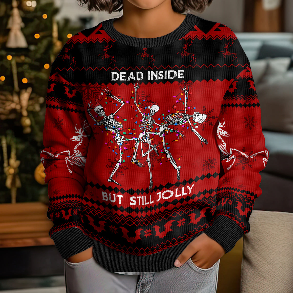 Wonder Print Christmas Kid Ugly Christmas Sweater Jolly Skull Merry Creepmas - Wonder Print Shop