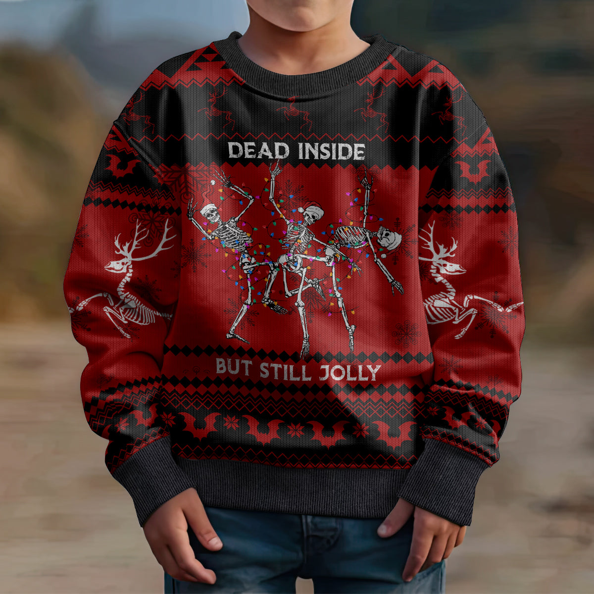 Wonder Print Christmas Kid Ugly Christmas Sweater Jolly Skull Merry Creepmas - Wonder Print Shop