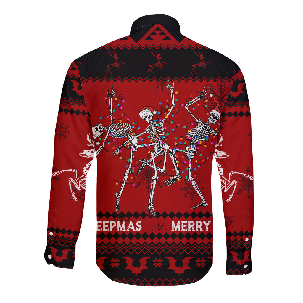 Christmas Long Sleeve Button Shirt Jolly Skull Merry Creepmas - Wonder Print Shop