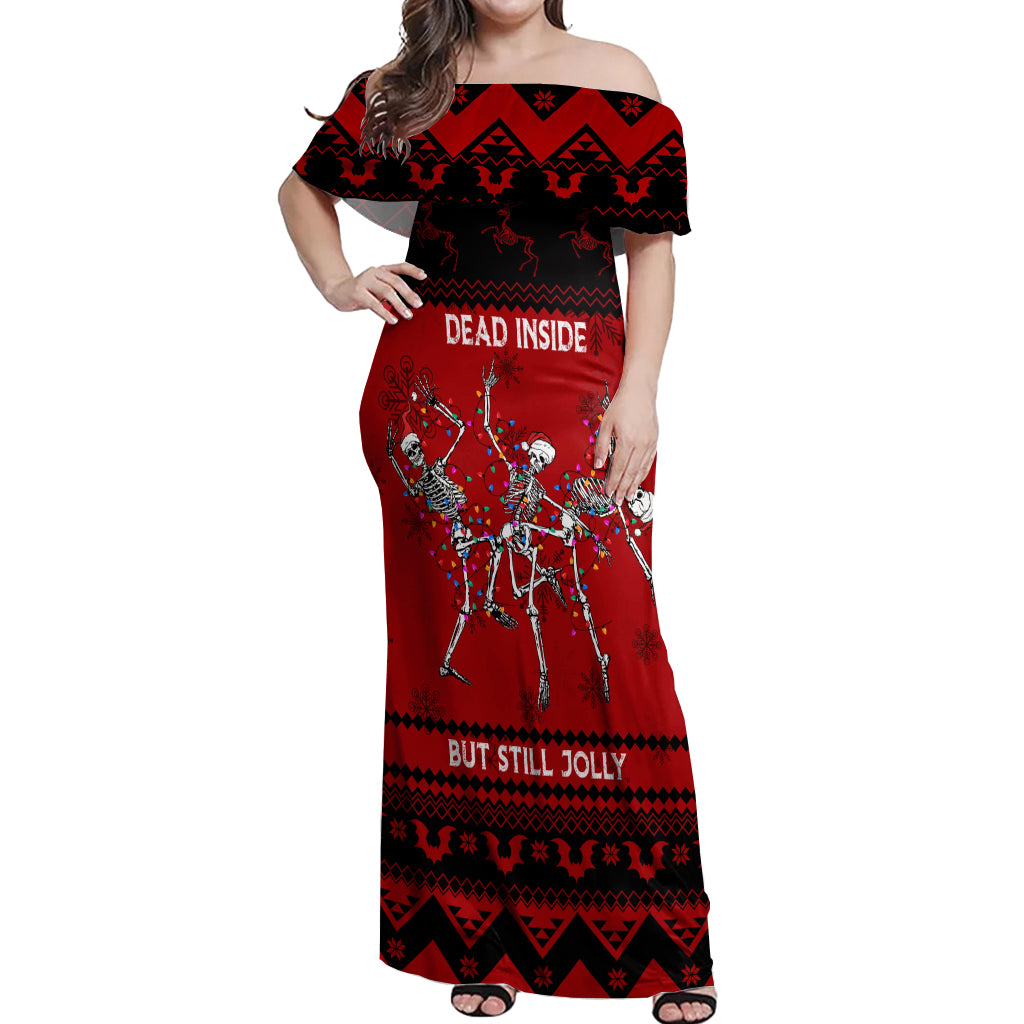 Christmas Off Shoulder Maxi Dress Jolly Skull Merry Creepmas - Wonder Print Shop