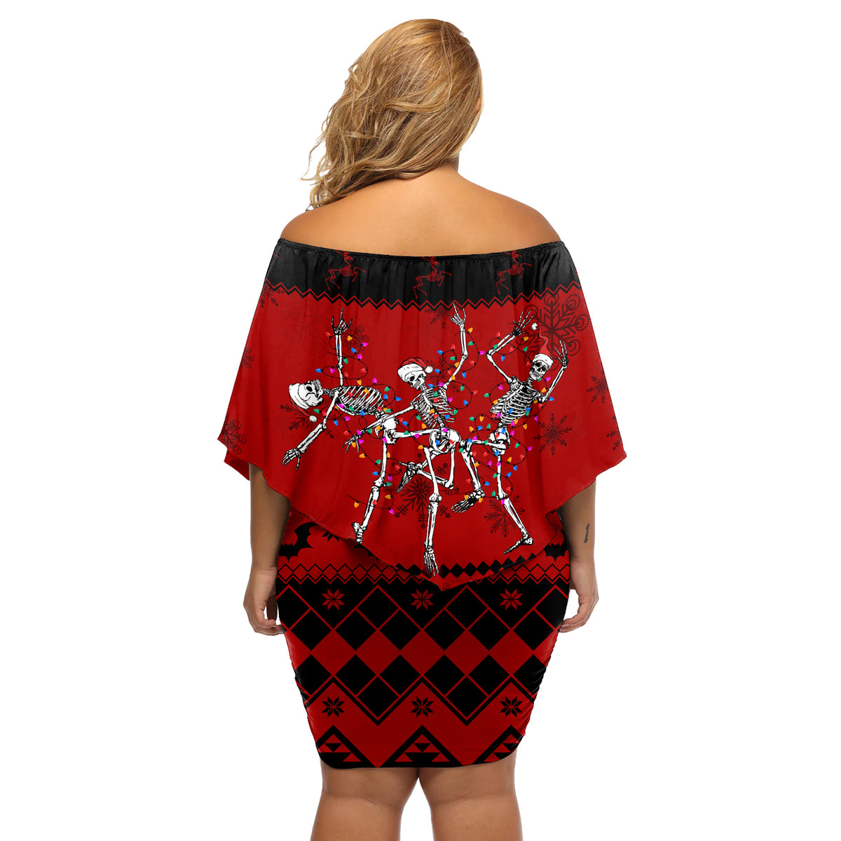 Christmas Off Shoulder Short Dress Jolly Skull Merry Creepmas - Wonder Print Shop