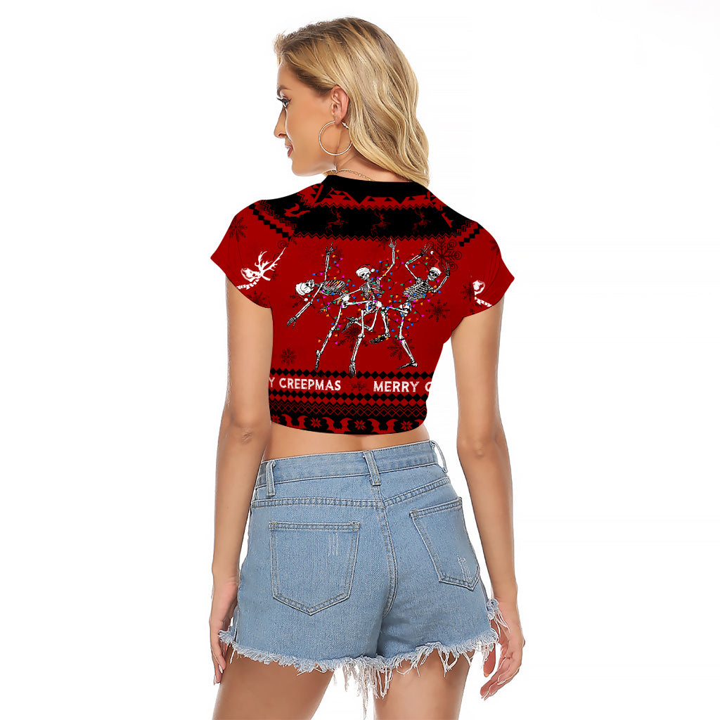 Christmas Raglan Cropped T Shirt Jolly Skull Merry Creepmas - Wonder Print Shop