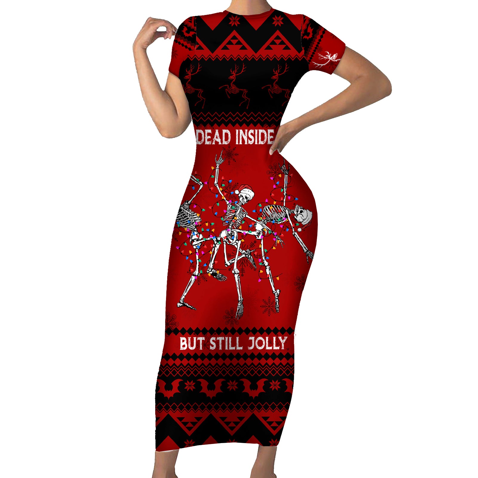 Christmas Short Sleeve Bodycon Dress Jolly Skull Merry Creepmas - Wonder Print Shop