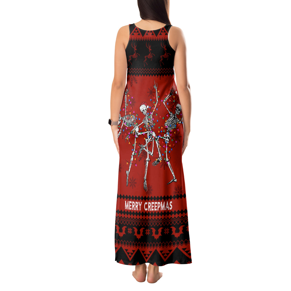 Christmas Tank Maxi Dress Jolly Skull Merry Creepmas - Wonder Print Shop