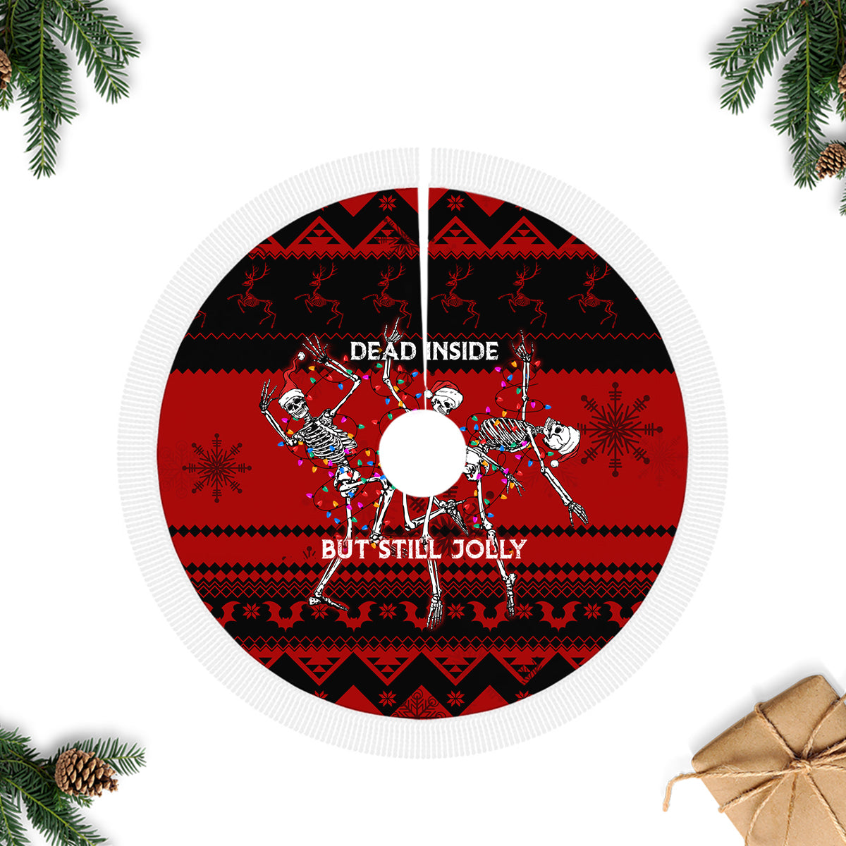 Wonder Print Christmas Tree Skirt Jolly Skull Merry Creepmas - Wonder Print Shop